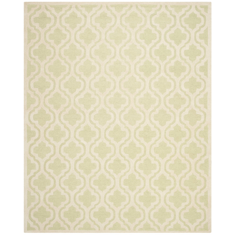 Handmade Light Green and Ivory Tufted Wool Round Rug