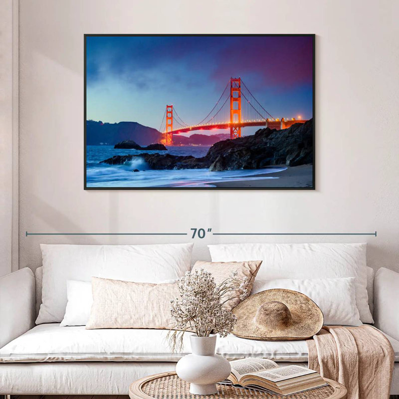 Baker Beach et le Golden Gate, 46 po x 31 po, Cadre flottant noir