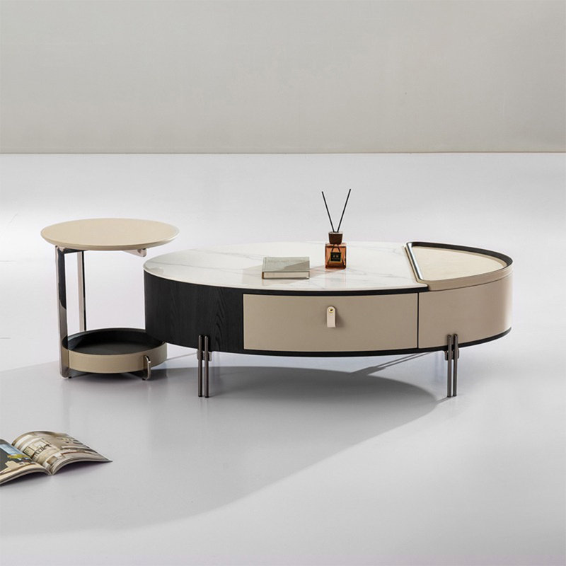 Simple oval microcrystalline stone coffee table