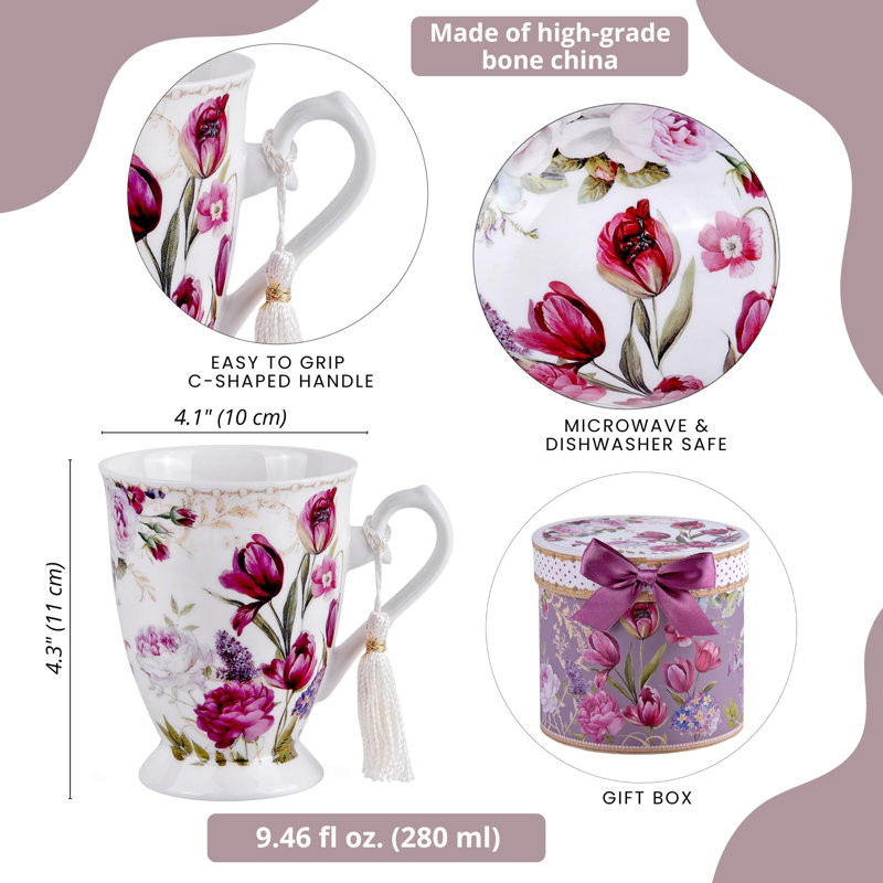 Tasse à thé en porcelaine tendre Victoria de Victoria Bella 9,46 oz liq. (280 ml) dans une boîte cadeau