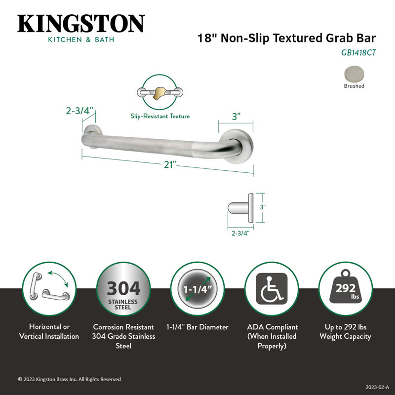 Barre d'appui de 1-1 / 4 po Kingston, l 18 po