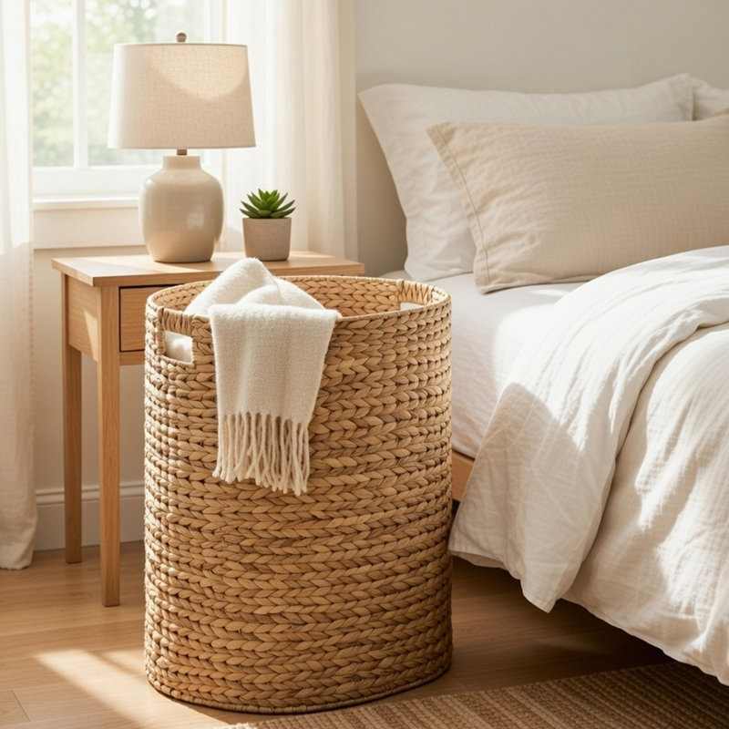 Panier à linge Jom, panier à jacinthe brun clair tissé à la flèche, ovale 22 pouces