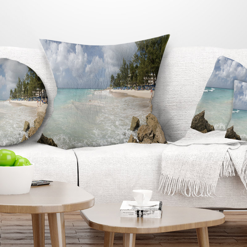 Coussin lombaire en mer seascape barbade island, Square 18", Throw Pillow