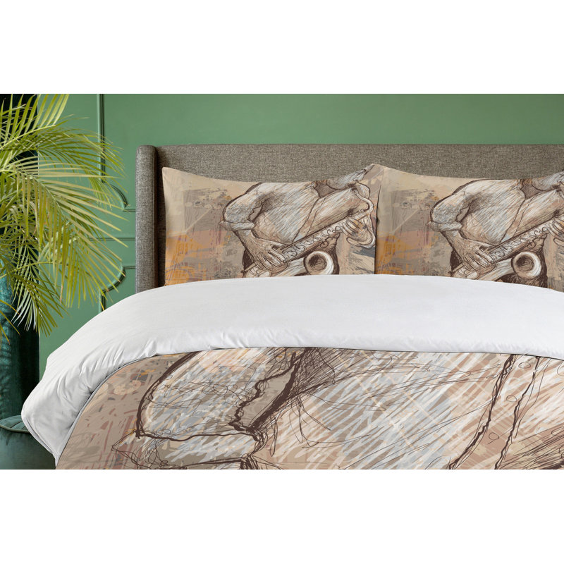 Jazz Musician Twin Duvet Cover Set with Pillow Sham