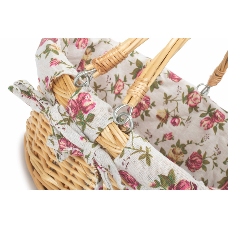 Swing Handle Wicker Shopping Basket with Garden Rose Lining, Small