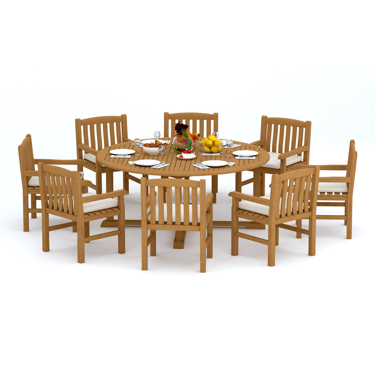 Teak Smith Devon Round 8 - Person 72'' L Outdoor Dining Set | Wayfair