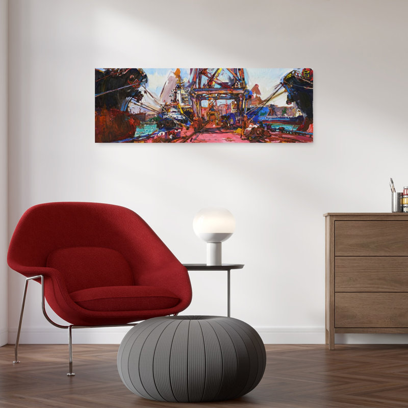 «Vibrant Port View», art industriel abstrait, art mural, H 36 po x l 12 po