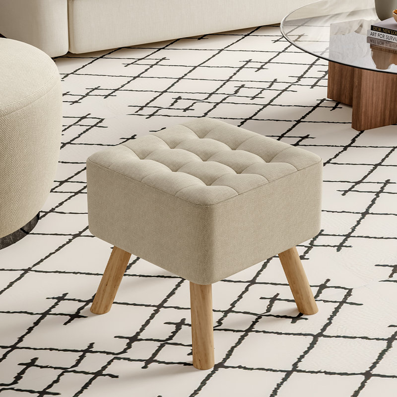 Germain Square Solid Colour Footstool Ottoman, Beige