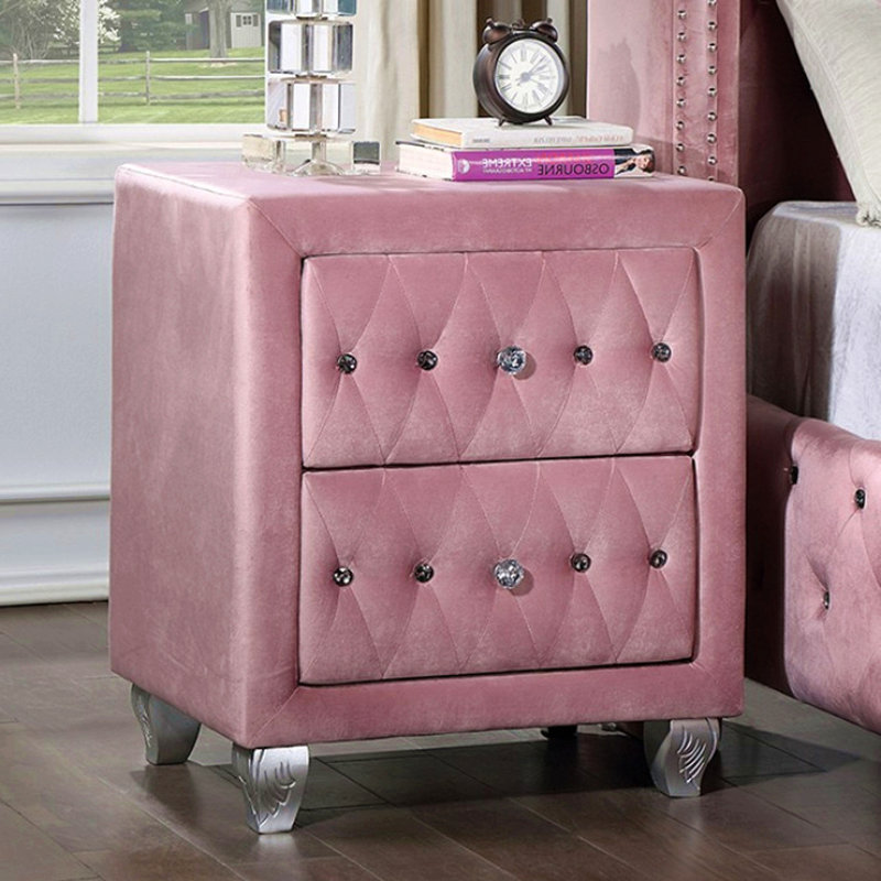 Magnifique table de chevet 1 pièce de couleur rose avec 2 tiroirs en acrylique