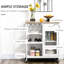 Îlot de cuisine roulant blanc, 4 porte-bouteilles, porte-verres à pied, armoire à tiroirs et îlot de rangement blanc polyvalent, mobile