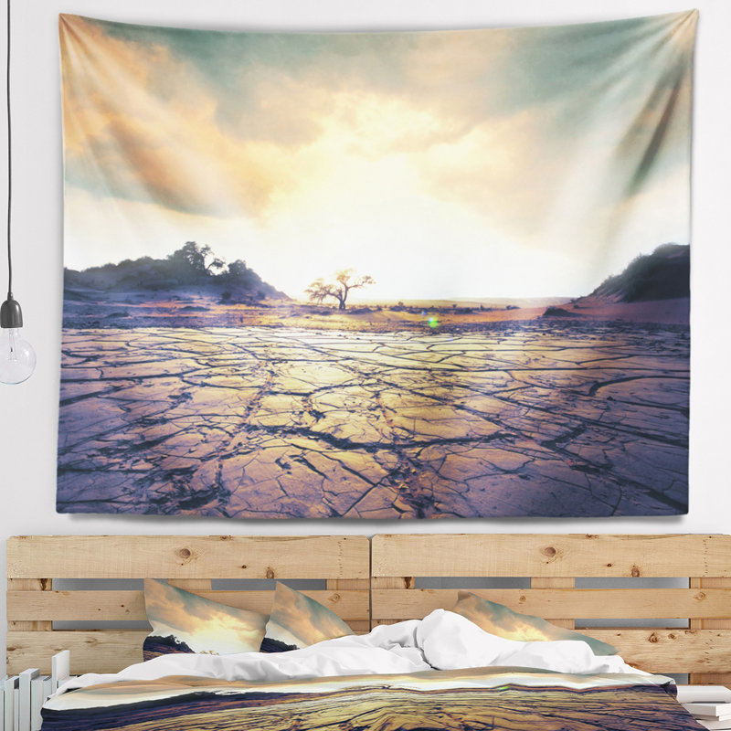 Tapisserie «Cracked sécheresse avec soleil», H 32 po x l 39 po