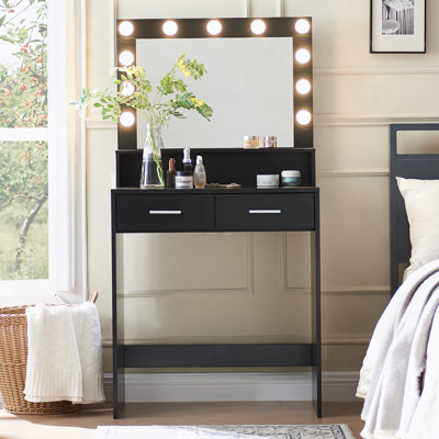 Vanity Desk Set With Mirror And Adjustable Lights, Featuring Large Drawers And Multi - Level Storage For Organized Bedroom Use