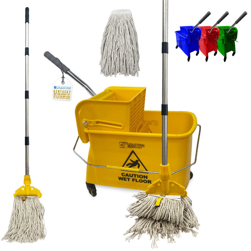 Kentucky Floor Mop and Bucket Set on Wheels Large Capacity Industrial Floor Mop Bucket With Wringer, Yellow