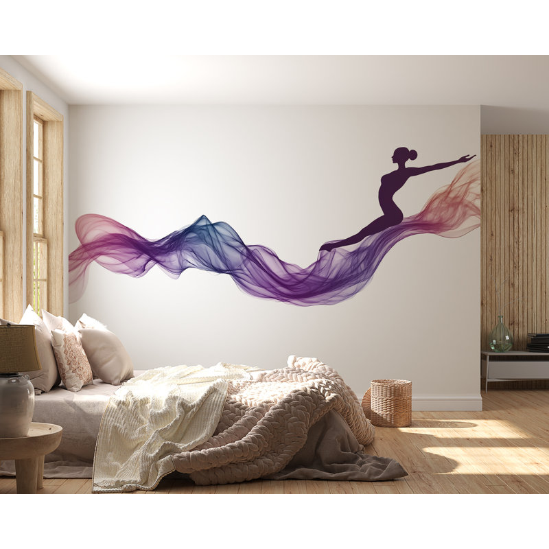 Murale danseuse, art mural ballet, papier peint abstrait de danse, décoration murale vague mauve moderne, adhésif mural de chambre à coucher 493Mv