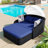79.9" Outdoor Sunbed With Adjustable Canopy, Double Lounge, PE Rattan Daybed, Black Wicker And Blue Cushion-1453205002