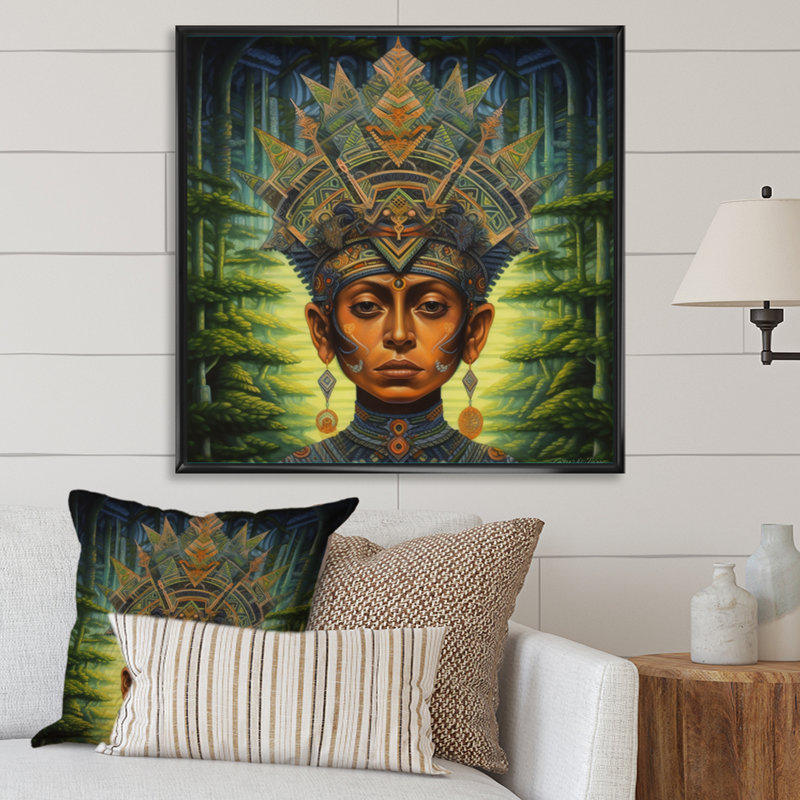 Indigène chaman Amazon Sagesse sur toile, H 24 po x l 24 po x P 1 po, Cadre flottant noir