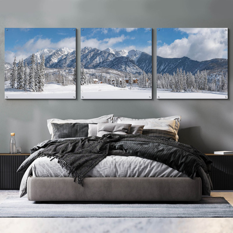 «Colorado Winter Wonderland» par Darren White, ensemble d'art mural en verre acrylique, 3 pièces, H 36 po x l 108 po