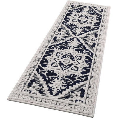 Washable Vintage Hallway Runner, Non-Slip Rubber Backing, Floral Medallion Design for Kitchen, Entryway, Laundry (Grey)
