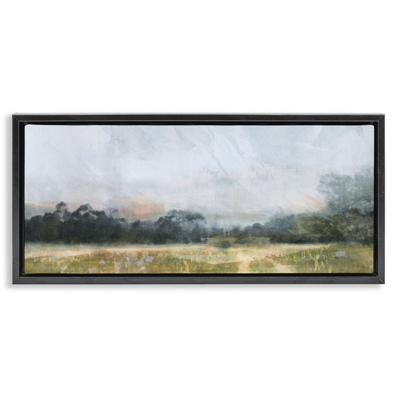 Rural Field Abstract Landscape, 11" H x 25" W, Jet Black Floater Frame