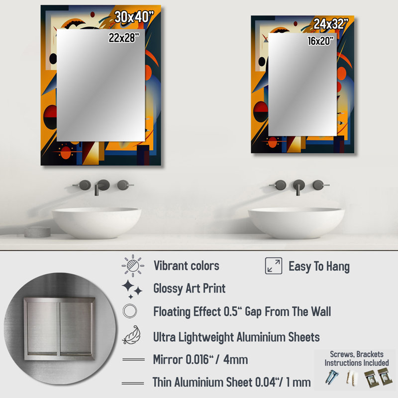 Multicolor Geometric Orange Shapes IV - Geometric Mirror, Modern Decorative Wall Mirror, Printed Metal Art, 32" x 24"
