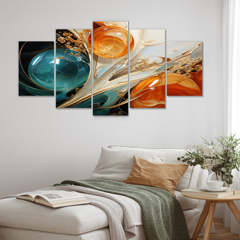  «White Blue and Orange Ink Storm III - Abstract Paint Multipanel Wall Art, ensemble