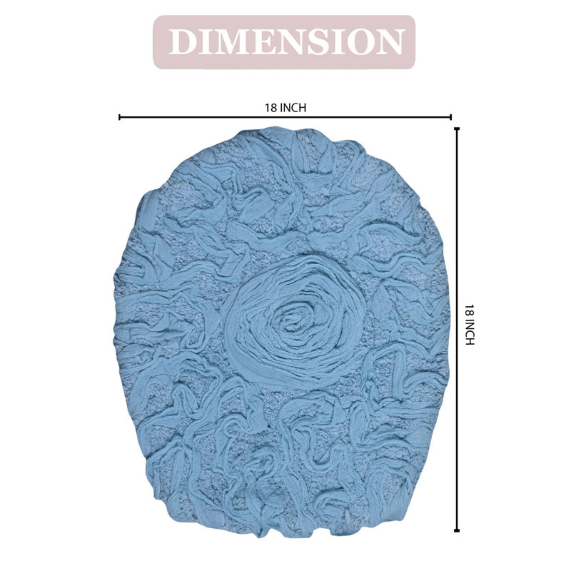 100% Cotton Plush Floral Toilet Seat Lid Cover with Elastic Fit, Soft Decorative Bathroom Accent, 18" x 18", Sky Blue