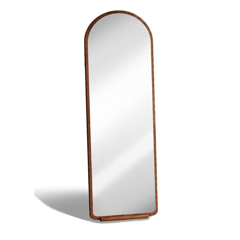 Medieval-Style Solid Wood Frame With Wooden Base Support Full-Length Mirror, 66.93" x 27.56"