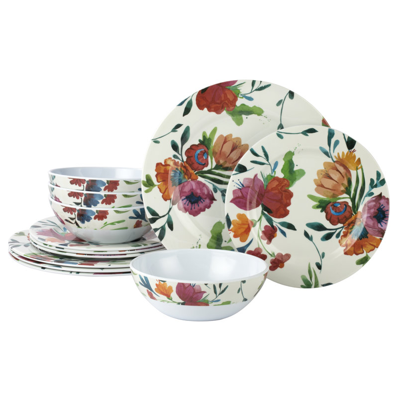 12pc Blossom Melamine Dinner Set