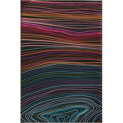 Mira Dark-Toned Multi-Colored Abstract Wavy Spiral Patterned Creative Modern Decorative Rug