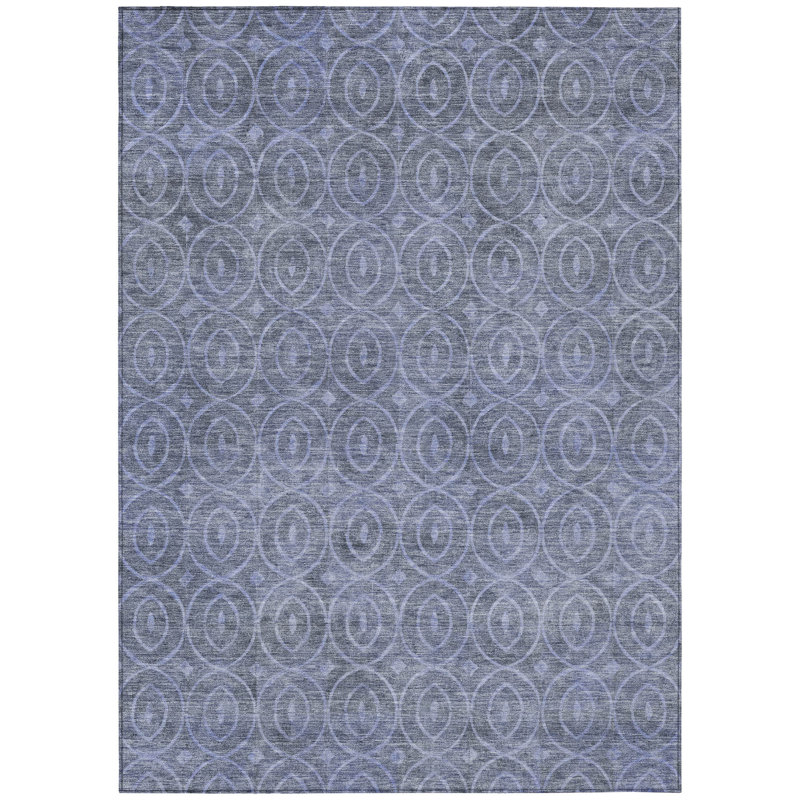 3' X 5' Denim Blue Geometric Washable Indoor Outdoor Area Rug