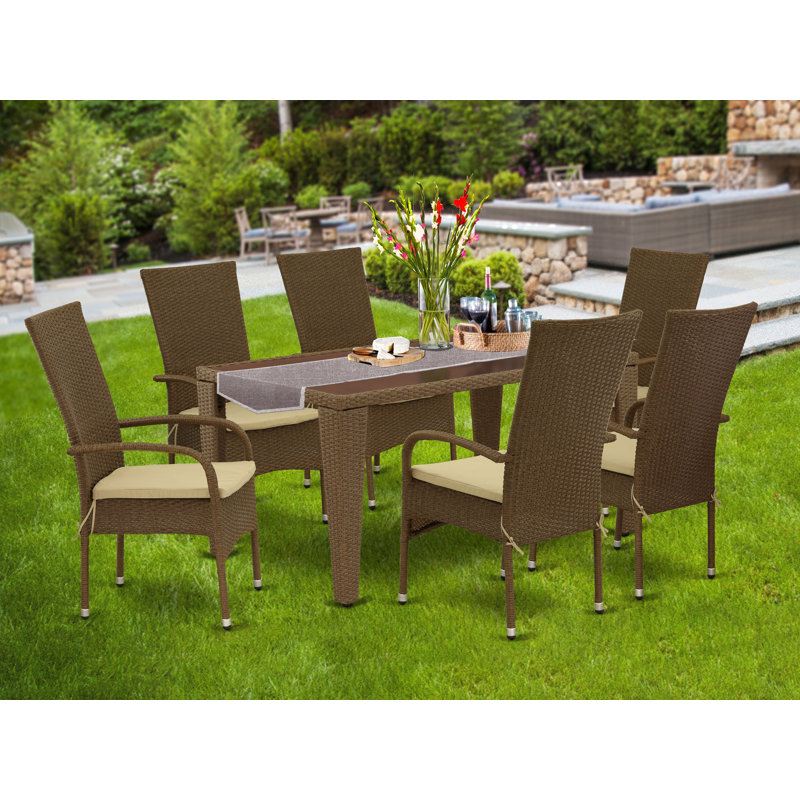 Ensemble de salle à manger rectangulaire avec coussins 60,04 po Hartville, Lin naturel, Table, 6 chaises