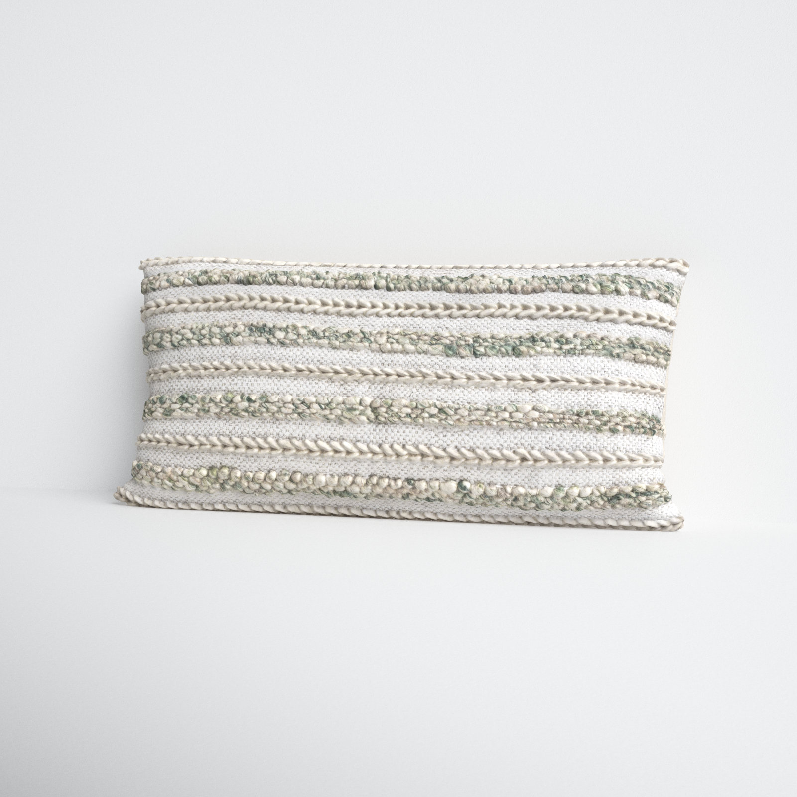 Lottie Striped Cotton Lumbar Pillow Cover, Cream/Emerald, Down Blend