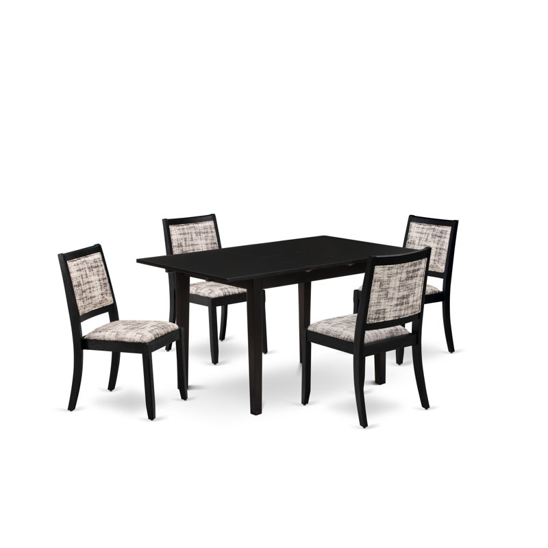 5 Piece Dining Set Includes a Rectangle Table and 4 Stackable Polyester Chairs, Black