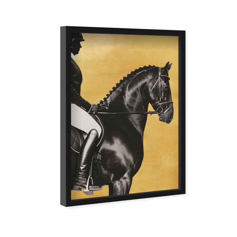 Oliver Gal Taming the Rhythm Gold I Horse - Leaf Framed Shadowbox Art, Black, 47" H x 32" W