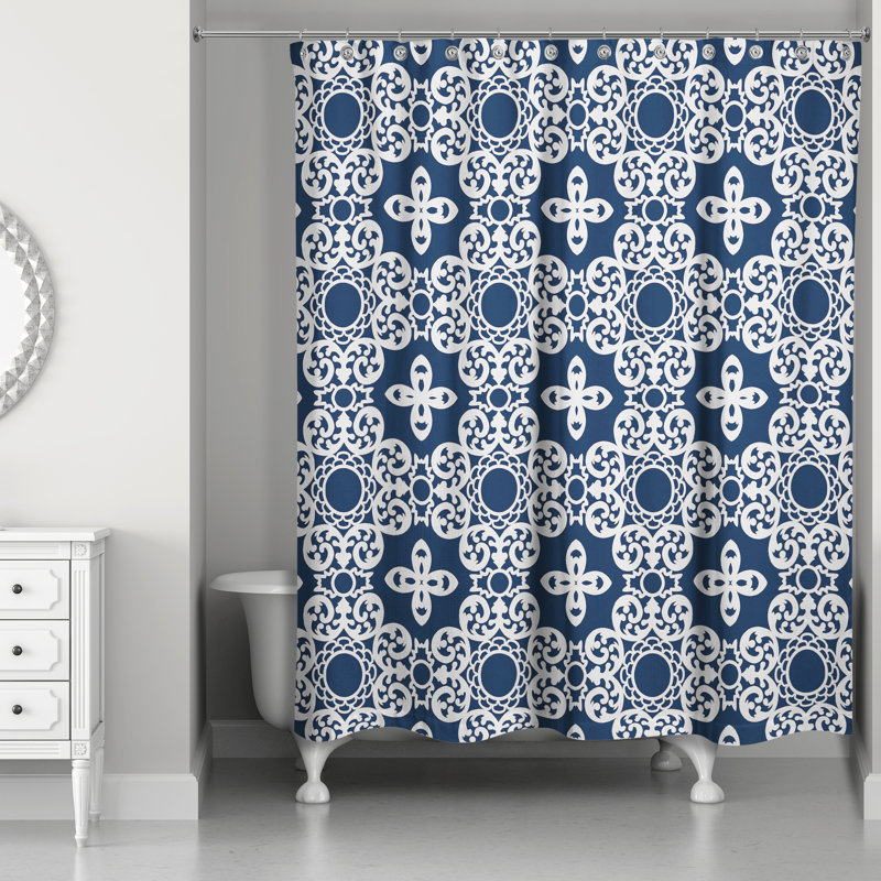 Rideau de douche géométrique simple Kees, Bleu / Crème