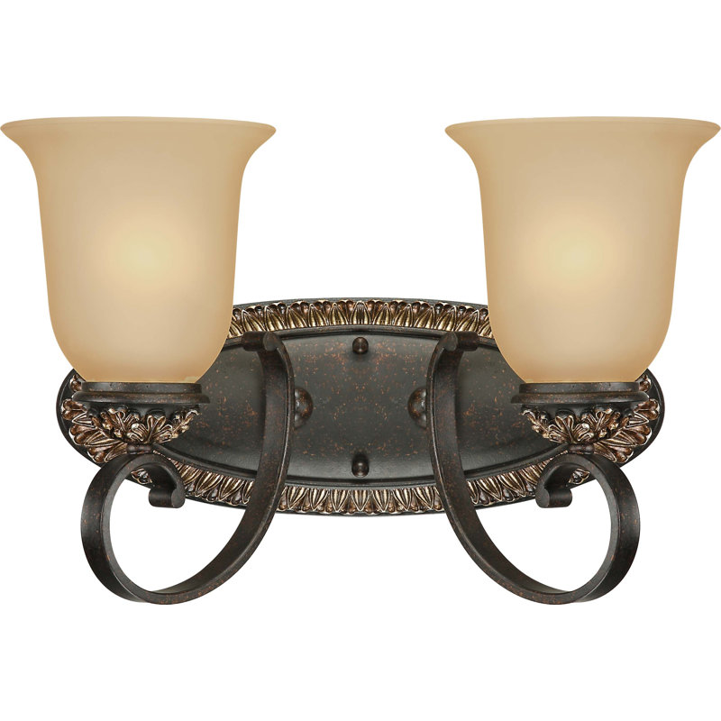 Bristol 2-Light Indoor Vintage Bronze with Antique Gold Bath or Vanity Wall Mount with Sepia Glass Bell Shades