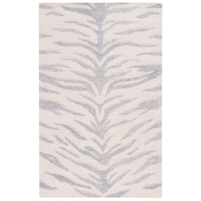 Vishakan Ebony Hand Tufted Wool Cotton Animal Print Rug in Ivory/Gray