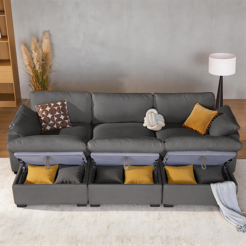 120" Cloud Modular Sectional Sofa Oversized Down Feather Filled, Comfy Upholstered Deep Seat Couch For Living Room, Convertible Sleeper Sofa Bed With Washable & Replaceable Covers