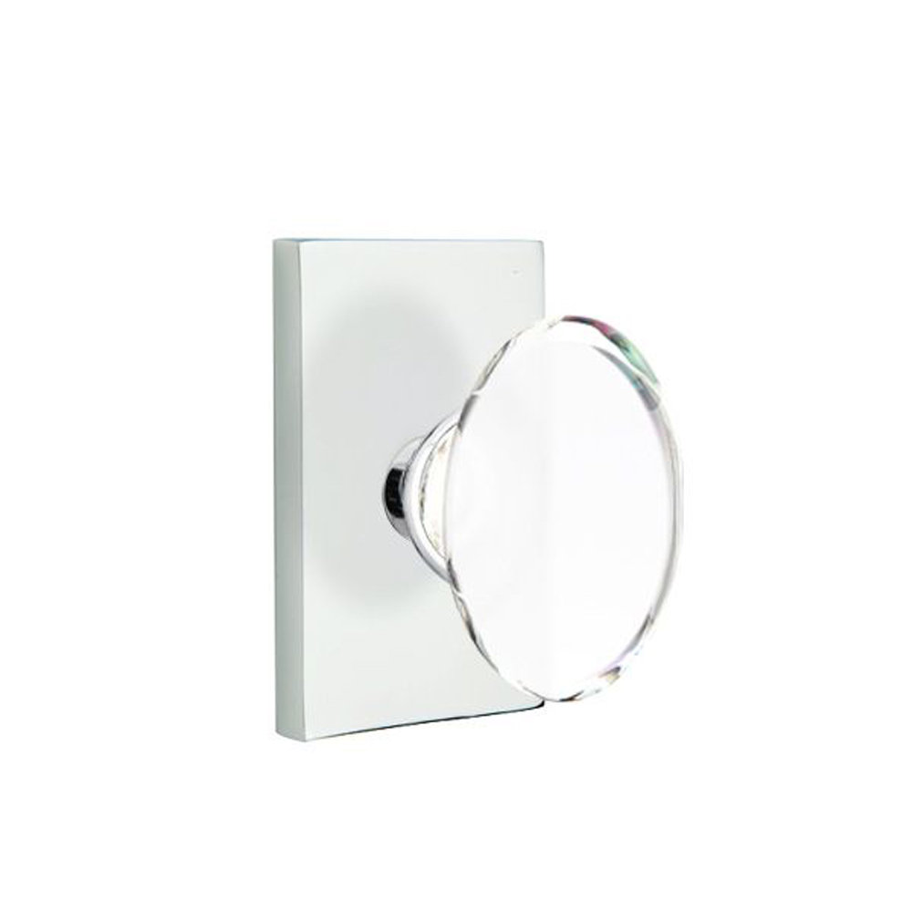 Emtek Passage Knobset w/ Modern Rectangular Rosette and Hampton Glass Knob Emtek