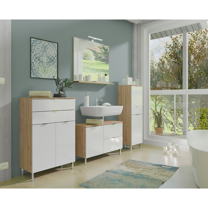 Midgett 80cm Single Bathroom Vanity Base Only, Imitation Grandson Oak/White