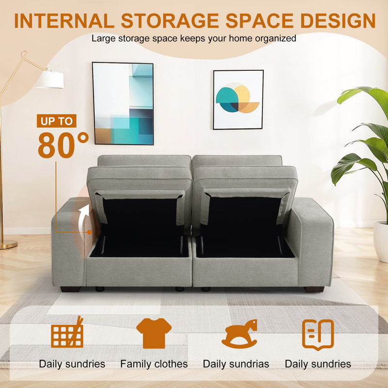 Ebern Designs Judeth Square Arm Modular Sofa, 4, Light Gray