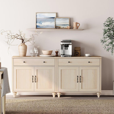 Buffet 68 po avec 4 portes et 2 tiroirs, grande table basse avec beaucoup de rangement, ensemble de 2
