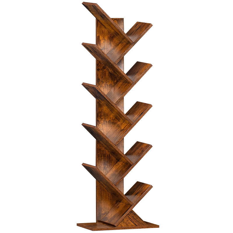 10 Tier Tree Book Shelf, Floor Standing Wood Bookshelf for Narrow Space, Storage Organizer Bookshelves for Books/CDs/Magazine, Bookcase with Shelves for Home Office, Living Room