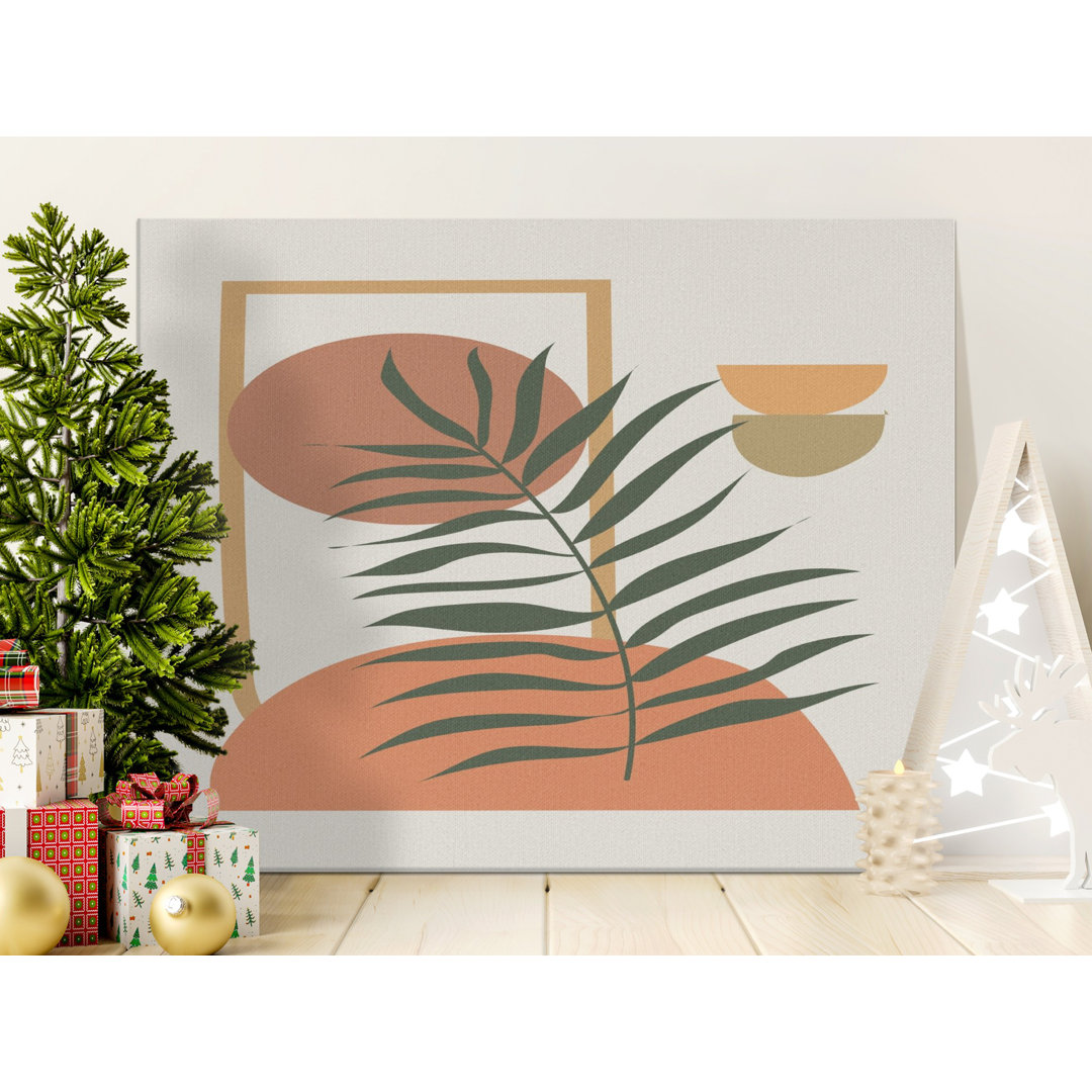 Boho Palm Leaf Canvas Wall Art, Abstract Geometric Print, Gallery Wrapped, Ready to Hang, Modern Home Decor, Archival Quality