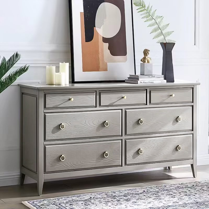 59.06"Grey Solid + Manufactured Wood Seven-Drawer Cabinet