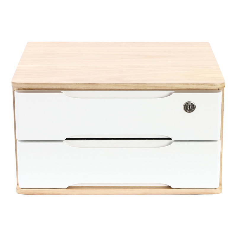 Keedie Solid Wood Desk Organizer, White/Beige