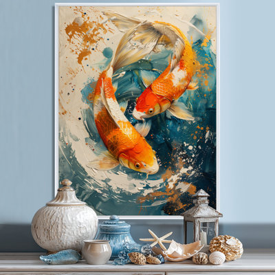 Orange Green Passionate Pisces Koi Fish I - Fish Animal Wall Art