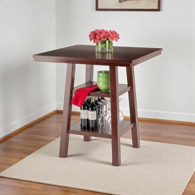 Hallatrow 3-pc Counter Height Dining Set in Walnut Finish, 35.87'' H X 33.51'' W X 33.51'' D, 3 Pieces: 1 Table, 2 Chairs