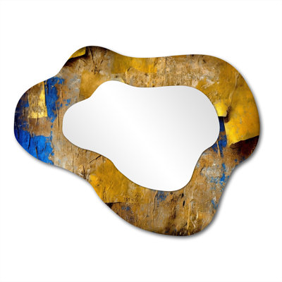 Vanice Lyrical Abstraction In Blue And Yellow III - Abstract Collages Asymmetrical Large Mirror, Modern Cloud Unique Wall Mirror Decor, Printed Metal Art