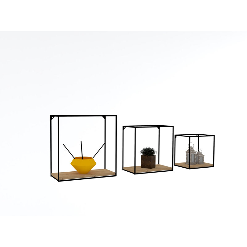 Ensemble de 3 tablettes décoratives carrées, Chêne saphir / noir